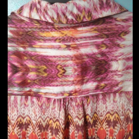 Casual Long Sleeve Button Down Blouse Bright Fall Color Aztec Deign 100% Viscose - Picture 5 of 10